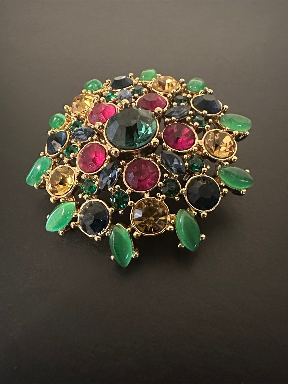 Talbots Multicolor Crystal Cluster Brooch with Gold-Tone Setting